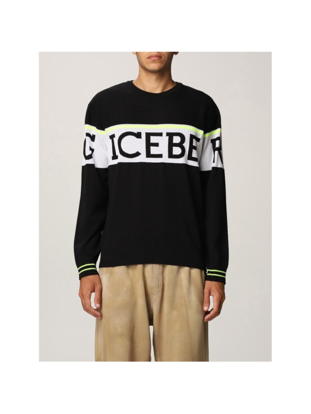 Iceberg Men's Round Neck Knitted Cotton Logo Sweater S NWOT